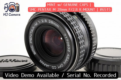 [Mint w/ Caps] SMC Pentax M 28mm f2.8 MF Wide Angle Prime Lens K Mount Japan