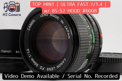 [TOP MINT BS-52] Canon New FD nFD 50mm f/1.4 Fast MF Lens Canon FD Mount Japan