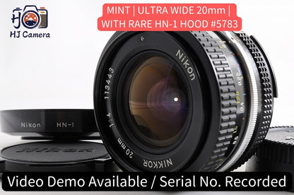 [MINT HN-1 Hood] Nikon AI Nikkor 20mm f/4 Ultra-Wide MF Lens Nikon F Mount Japan